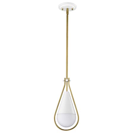 Nuvo Admiral 1-Light Pendant 6 in. Matte White and Natural Brass White Opal Glass 60/7922